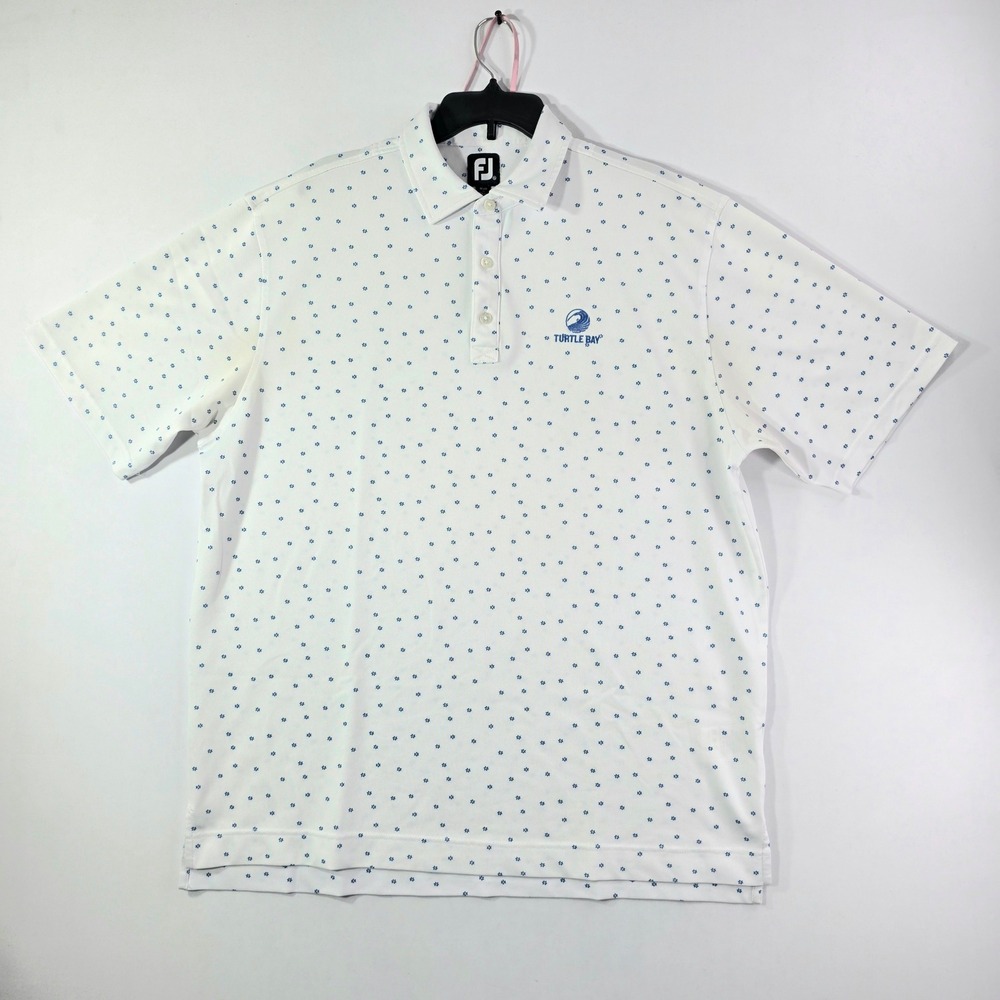 FootJoy Turtle Bay Golf Polo Shirt Mens XL White Blue Floral Print